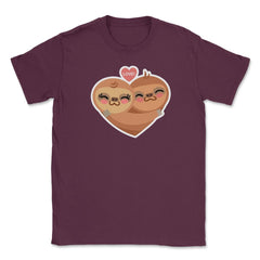 Sloth Love Heart Funny Humor Valentine T-Shirt Unisex T-Shirt - Maroon