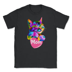 Cat Mom Heart Unisex T-Shirt - Black