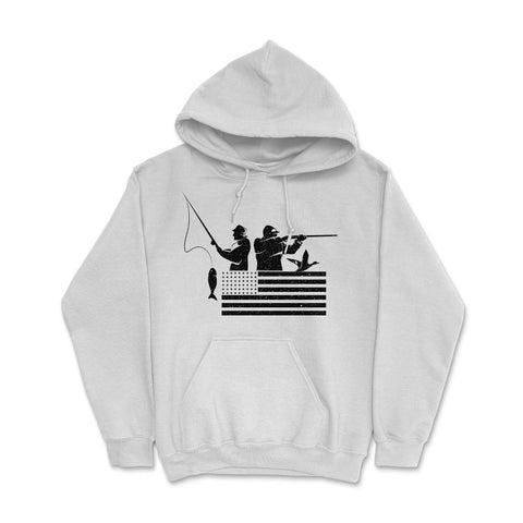 Fishing And Hunting USA Flag Patriotic Fisherman Hunter design Hoodie - White