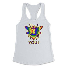 Rainbow Bee You! Gay Pride Awareness design Women's Racerback Tank - White