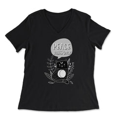 Peace Vibes Only Cute Cat Peace Day Design design - Women's V-Neck Tee - Black