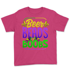 Beer Beads and Boobs Mardi Gras Funny Gift print Youth Tee - Heliconia