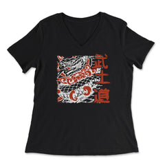 Japanese Snake Vintage American Traditional Tattoo Style Art graphic - Women's V-Neck Tee - Black