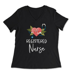 Funny Registered Nurse RN Heart Stethoscope Nursing design - Women's V-Neck Tee - Black