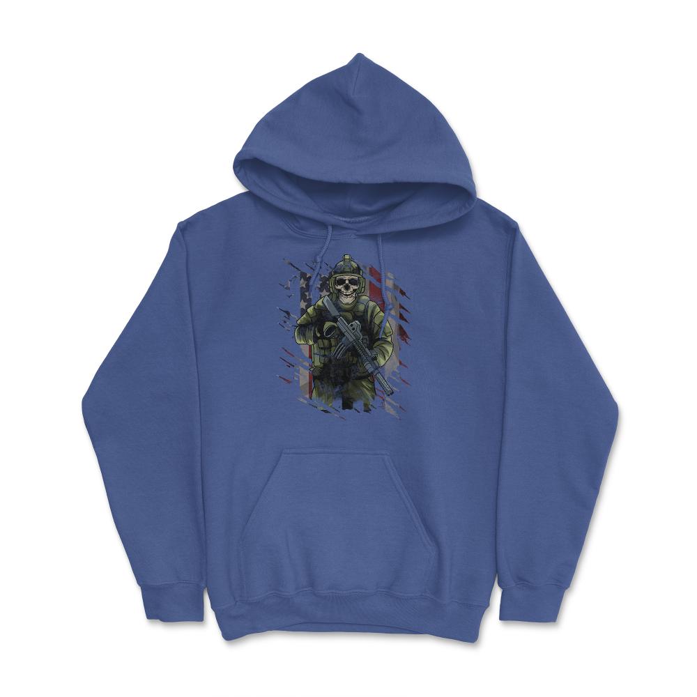 Skeleton Soldier with Rifle & in Front of a US Flag print Hoodie - Royal Blue