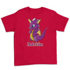 Adrian Name Dragon Personalized Birthday Gift print Youth Tee - Red