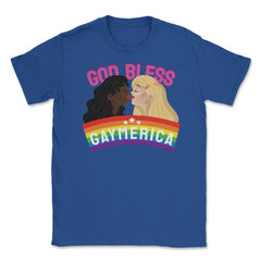 God Bless Gaymerica Rainbow Pride Flag Lesbians graphic Unisex T-Shirt - Royal Blue