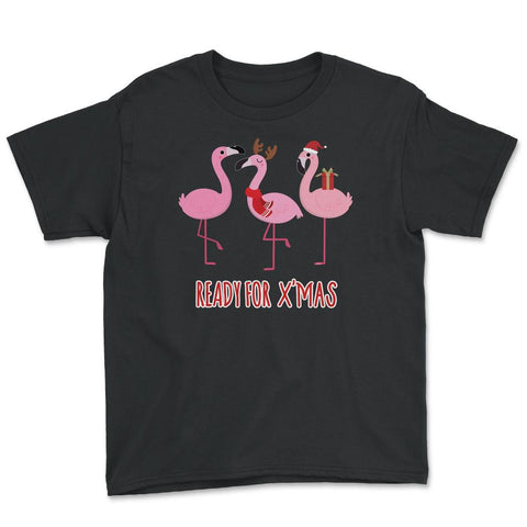 Flamingos Ready for XMAS Funny Humor T-Shirt Tee Gift Youth Tee - Black