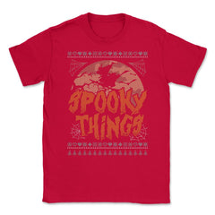 Spooky Things Halloween Witch Funny Ugly Sweater S Unisex T-Shirt - Red