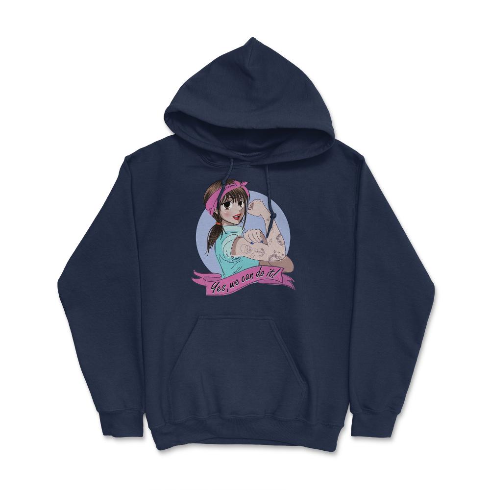 Yes, we can do it! Anime Girl Feminist Hoodie - Navy