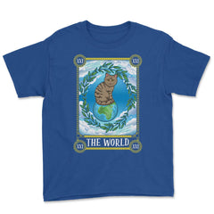 The World Cat Arcana Tarot Card Mystical Wiccan graphic Youth Tee - Royal Blue