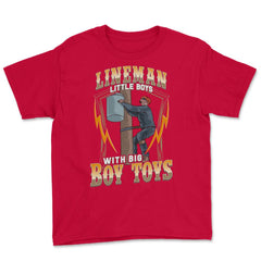 Lineman Little Boys with Big Boy Toys Humor for Lineworker design - Red