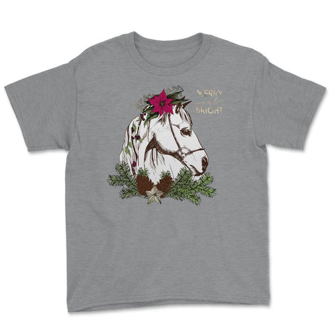 Christmas Horse Merry and Bright Equine T-Shirt Tee Gift Youth Tee - Grey Heather
