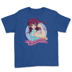 Yes we can do it! Anime Feminist Girl Youth Tee - Royal Blue