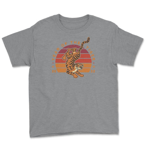 Year of the Tiger 2022 Retro Vintage-Style Sunset Aesthetic graphic - Grey Heather