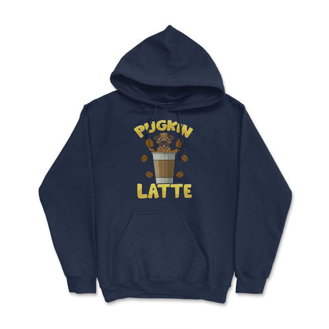 Funny Pugkin Latte Cute Pug inside Coffee Cup design Hoodie - Navy
