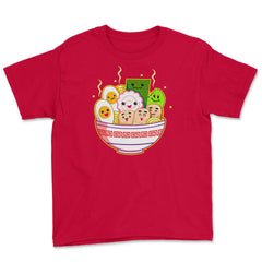Japan Happy Ramen Characters Noodles Gift print Youth Tee - Red