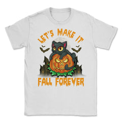Funny & Cute Cat with Jack o Lantern Halloween Unisex T-Shirt - White