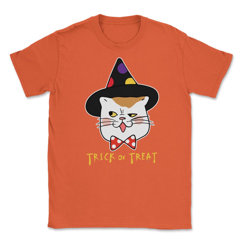 Trick or Treat Cat Face Funny Halloween costume Unisex T-Shirt - Orange