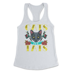 Cats and Tats Vintage Old Style Tattoo design print Women's Racerback - White