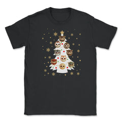 Owls XMAS Tree T-Shirt Cute Funny Humor Tee Gift Unisex T-Shirt - Black
