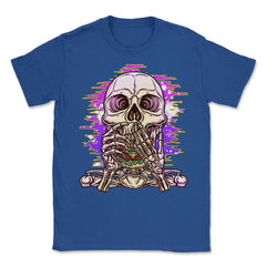 Skeleton Eating A Hamburger Funny Vaporwave design Unisex T-Shirt - Royal Blue