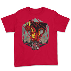 Dragon Sitting On A Dice Mythical Creature For Fantasy Fans design - Red
