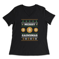 Merry Gainsmas Bitcoin Hilarious Ugly product Style print - Women's V-Neck Tee - Black