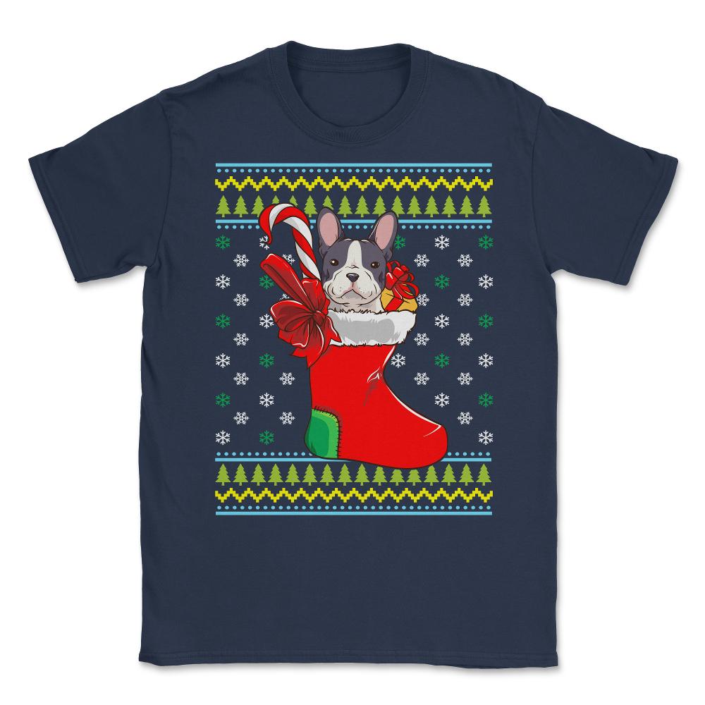 Bulldog Ugly Christmas Sweater Funny Humor Unisex T-Shirt - Navy