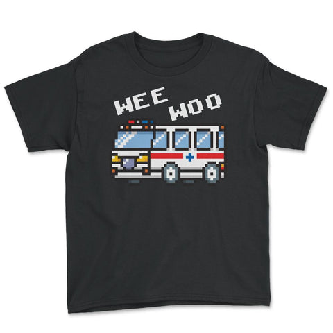 Ambulance Sound Funny Pixel Emergency Car Wee-Woo graphic Youth Tee - Black