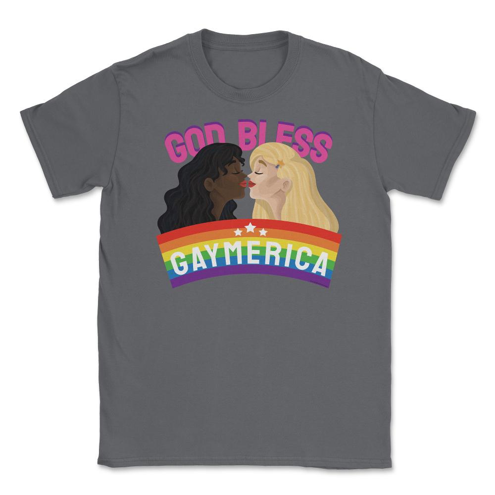 God Bless Gaymerica Rainbow Pride Flag Lesbians graphic Unisex T-Shirt - Smoke Grey
