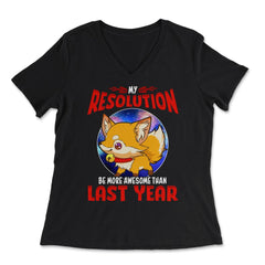 New Years Resolution Fox Funny Holiday product - Women's V-Neck Tee - Black