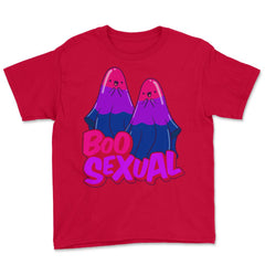Boo Sexual Bisexual Ghost Pair Pun for Halloween print Youth Tee - Red