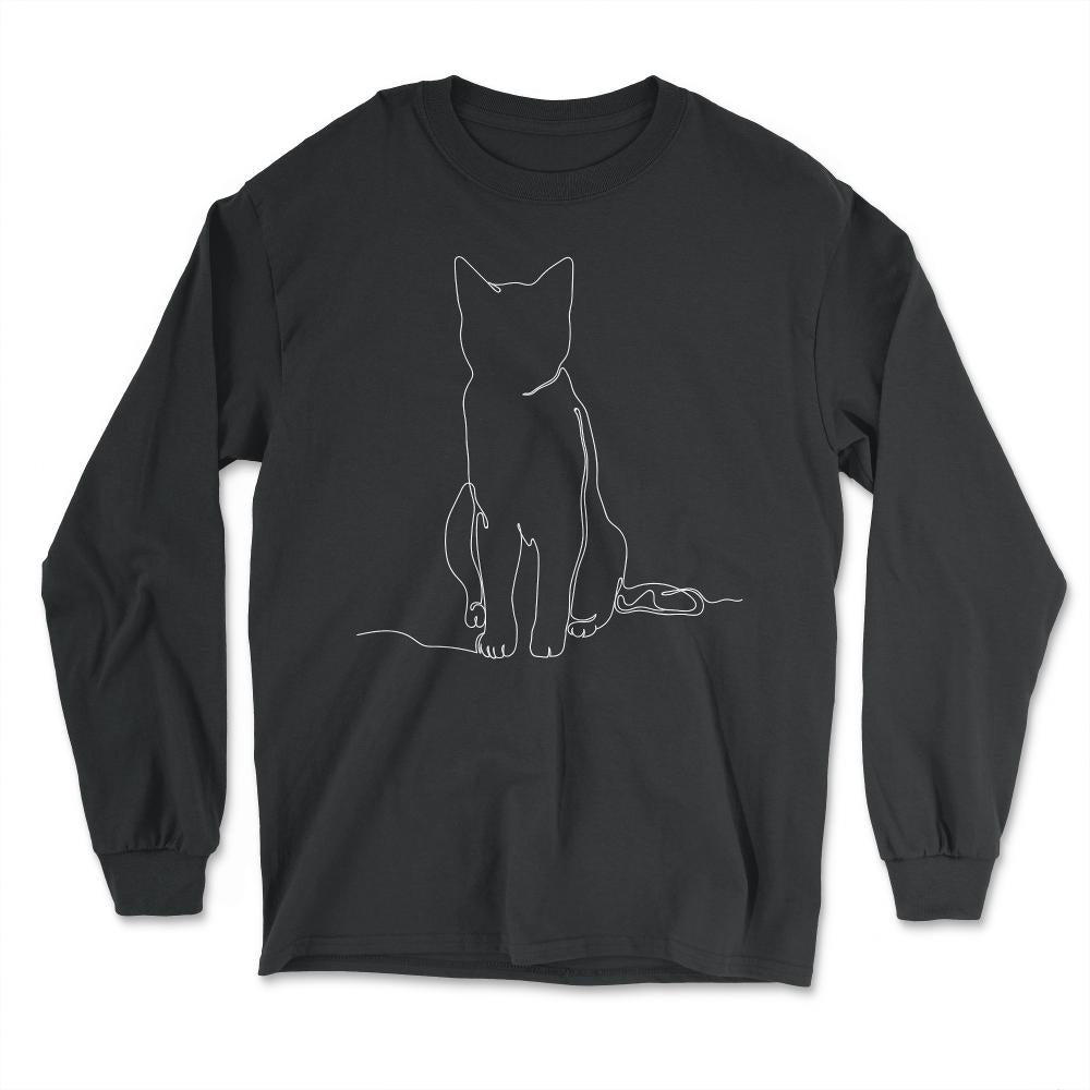 Outline Sitting Kitten Theme Design for Line Art Lovers graphic - Long Sleeve T-Shirt - Black
