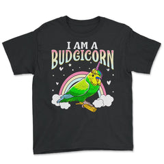 I am A Budgiecorn Funny & Cute Budgie Unicorn Parakeet print - Youth Tee - Black