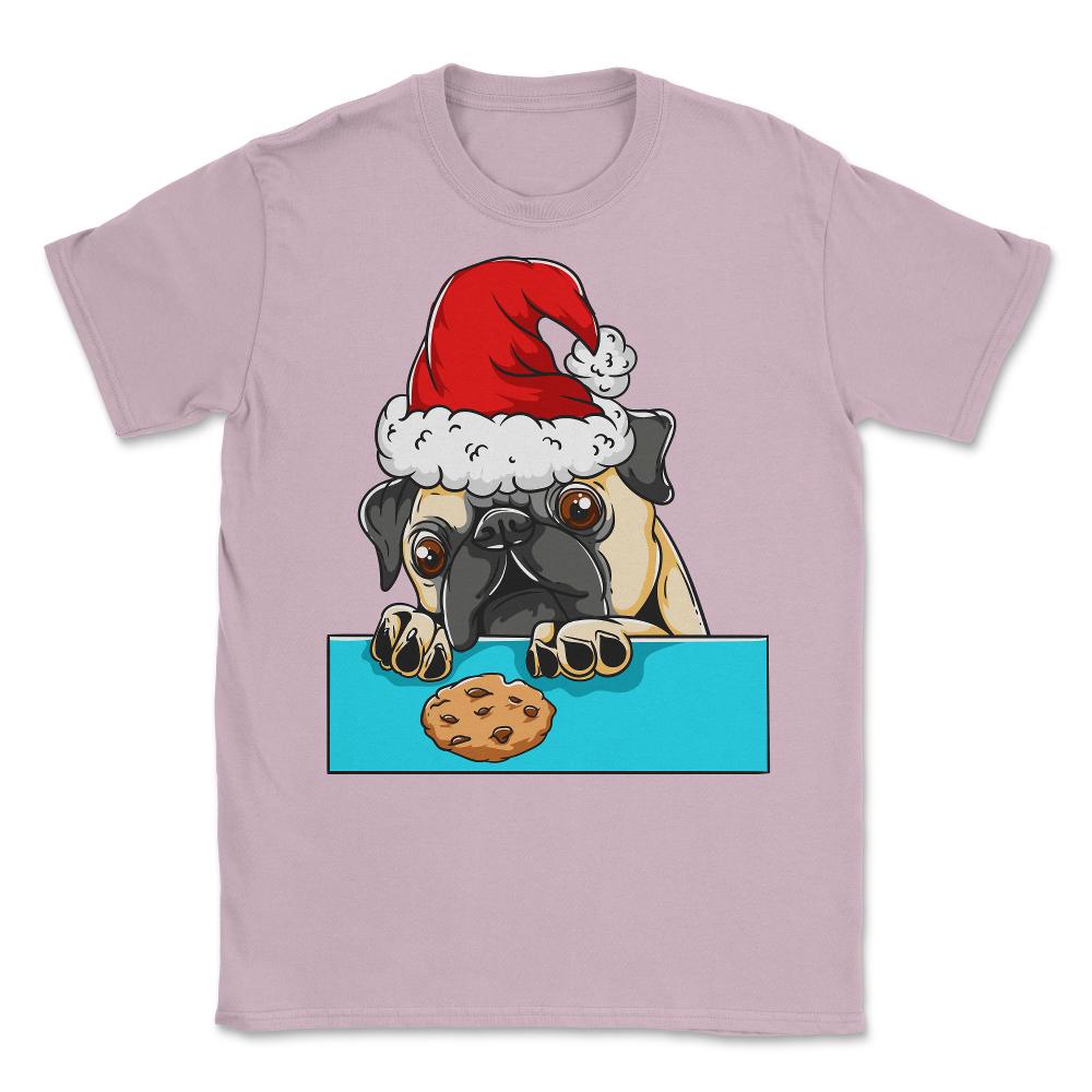 Pug Dog with Santa Claus Hat Funny Christmas Gift Unisex T-Shirt - Light Pink