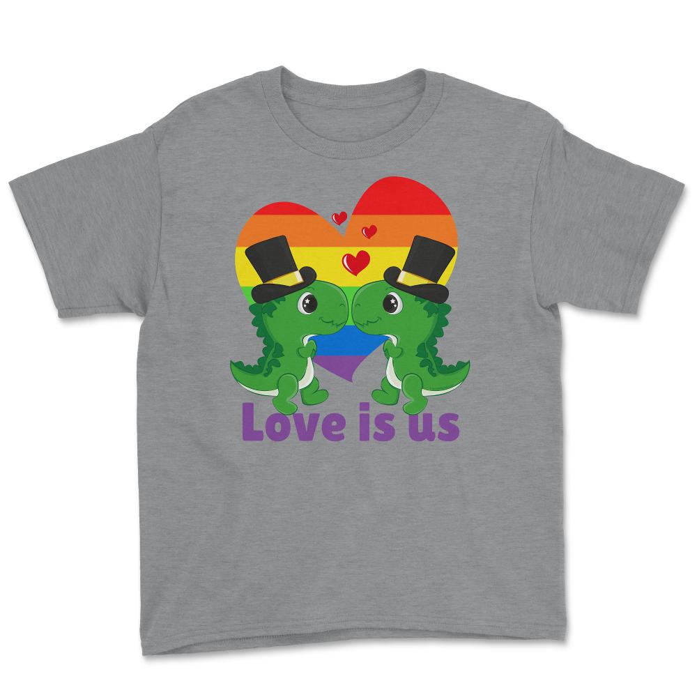 Love Is Us Kawaii Gay Dinosaurs Grooms LGBTQ Pride design Youth Tee - Grey Heather