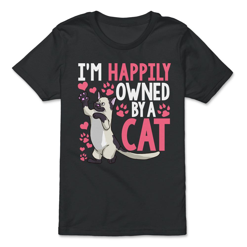 I’m Happily Owned By A Cat Funny Cat Design for Kitty Lovers print - Premium Youth Tee - Black