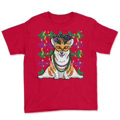 Mardi Gras Corgi with Masquerade Mask Funny Gift design Youth Tee - Red