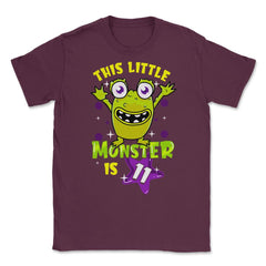 This Little Monster is Eleven Funny 11th Birthday Theme print Unisex - Maroon