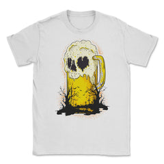Halloween Beer Mug Skull Spooky Cemetery Humor Unisex T-Shirt - White