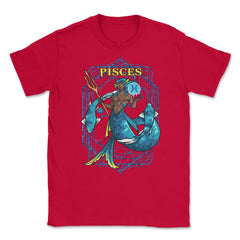 Pisces Zodiac Sign Warrior Anime Style Merman print Unisex T-Shirt - Red