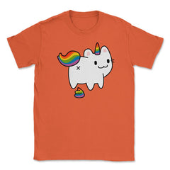 Caticorn Rainbow Flag Gay Pride & Poop Gay design Unisex T-Shirt - Orange