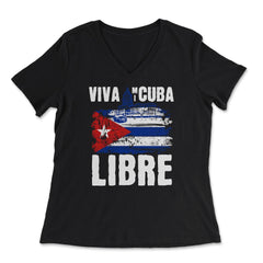 Viva Mi Cuba Libre La Habana Capitol & Cuban Flag graphic - Women's V-Neck Tee - Black