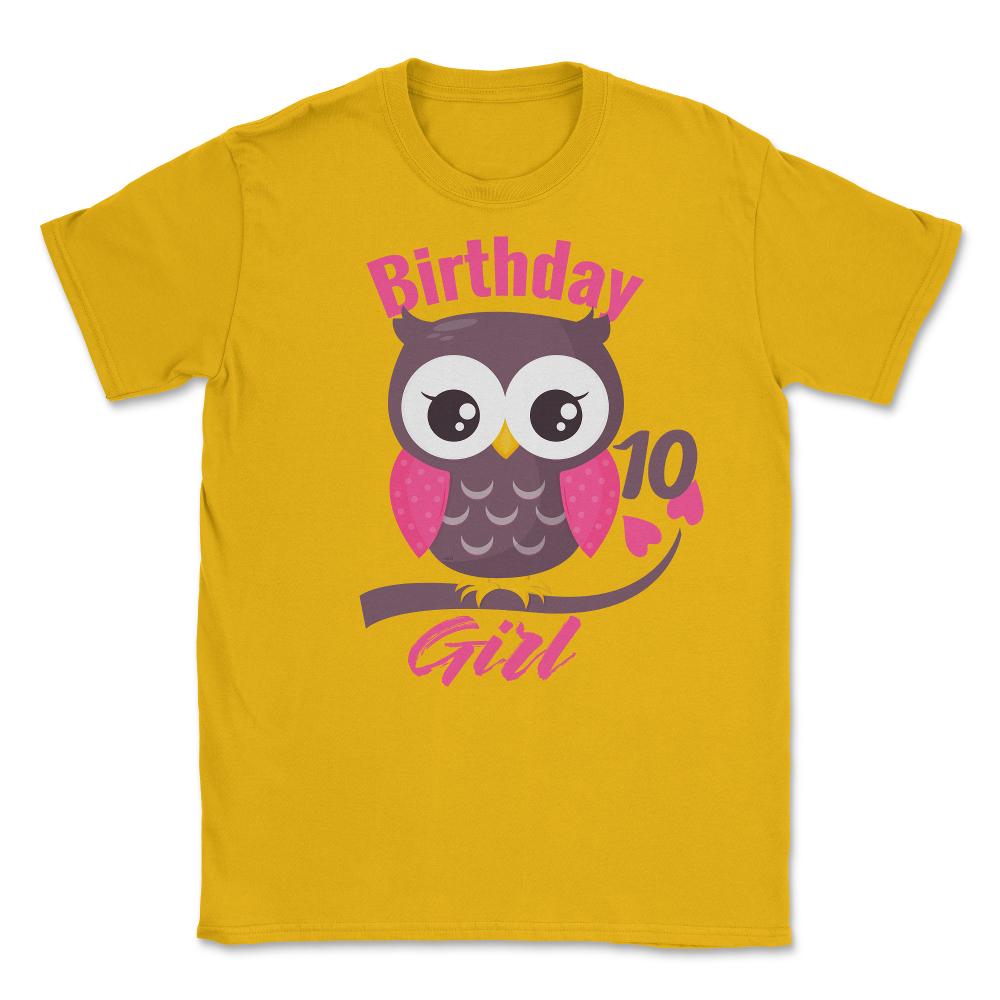 Owl on a tree branch CharacterFunny 10th Birthday girl product Unisex - Gold