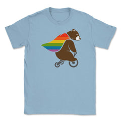 Rainbow Flag Bear Hero Gay Pride print Unisex T-Shirt - Light Blue