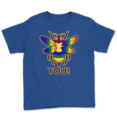 Rainbow Bee You! Gay Pride Awareness design Youth Tee - Royal Blue