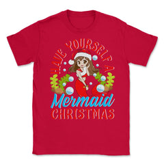 Christmas Mermaid Anime Girl Unisex T-Shirt - Red
