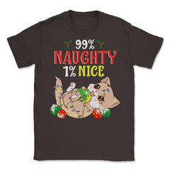 Naughty or Nice Christmas Cat Funny Humor Unisex T-Shirt - Brown