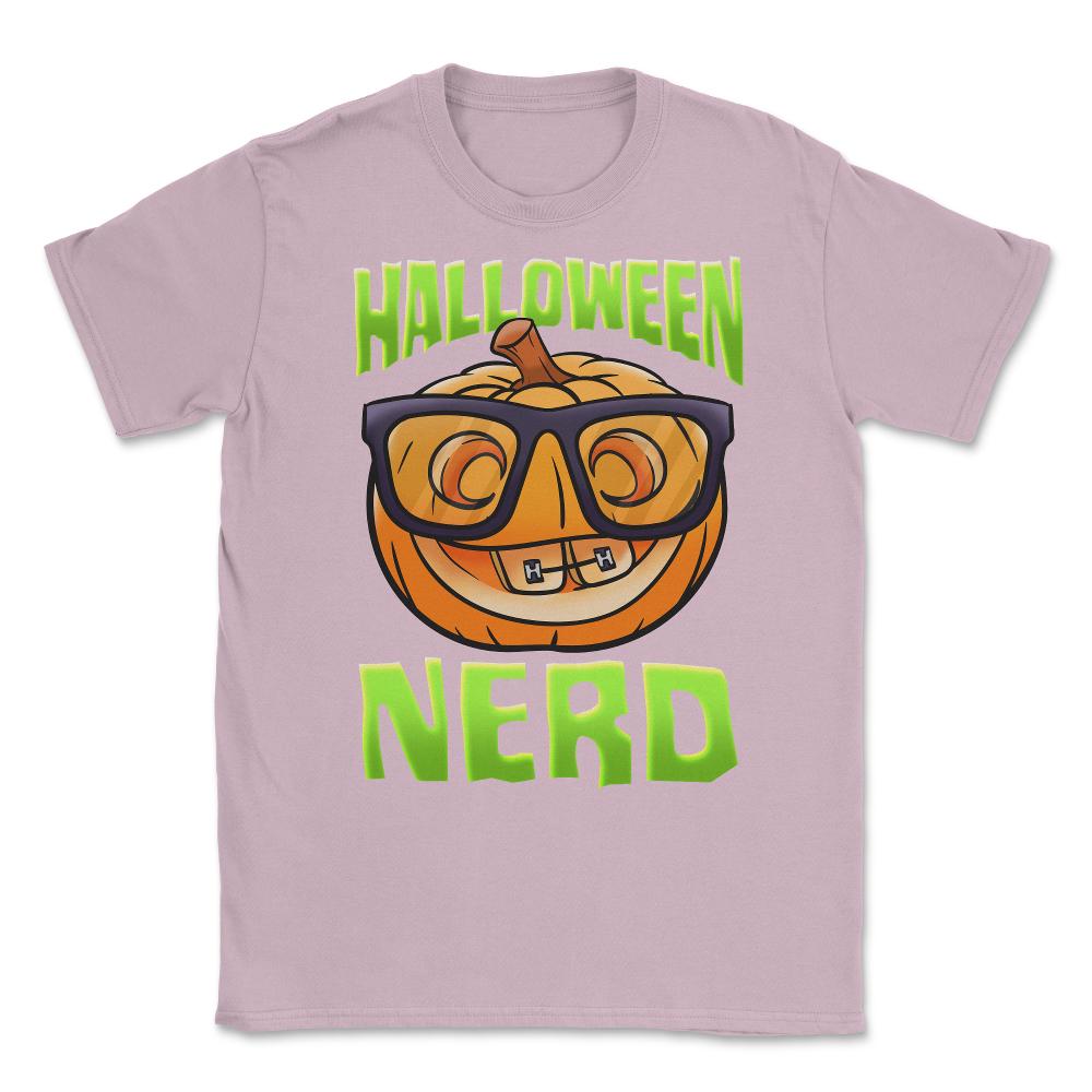 Halloween Nerd Funny Jack O-Lantern with Eyeglasse Unisex T-Shirt - Light Pink